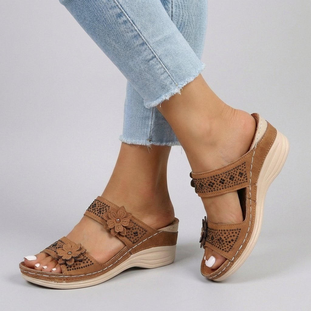 Embellished Floral Wedge Sandals With Orthopedic Arch Support - Nalani - UK and AUS Fashion Clothing and Decor