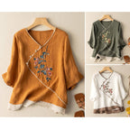 Embroidered Kimono Style Linen Blend Blouse Breathable Summer Top - Nalani - UK and AUS Fashion Clothing and Decor