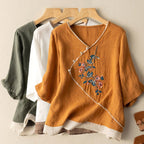 Embroidered Kimono Style Linen Blend Blouse Breathable Summer Top - Nalani - UK and AUS Fashion Clothing and Decor