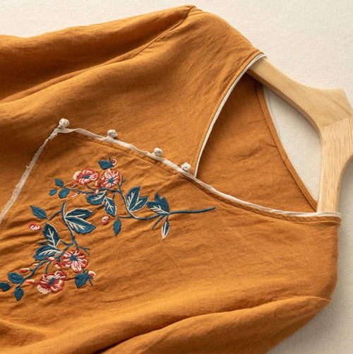 Embroidered Kimono Style Linen Blend Blouse Breathable Summer Top - Nalani - UK and AUS Fashion Clothing and Decor