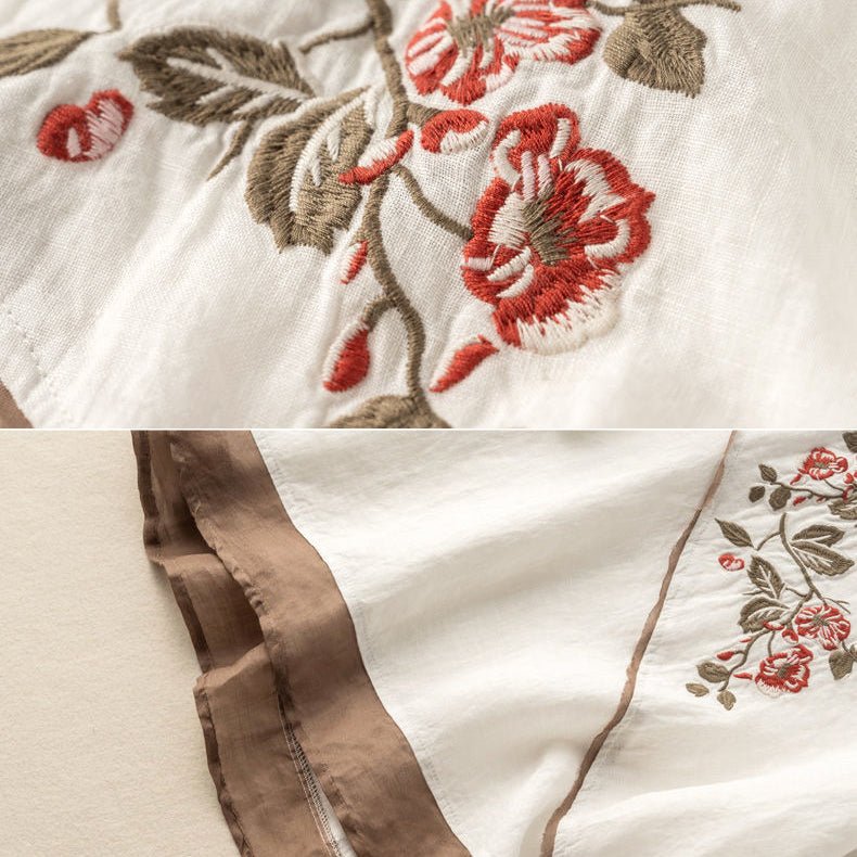 Embroidered Kimono Style Linen Blend Blouse Breathable Summer Top - Nalani - UK and AUS Fashion Clothing and Decor