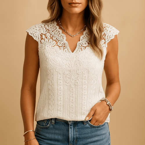 Embroidered V Neck Top for Women Smart Casual Everyday - Nalani - UK and AUS Fashion Clothing and Decor