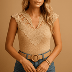 Embroidered V Neck Top for Women Smart Casual Everyday - Nalani - UK and AUS Fashion Clothing and Decor