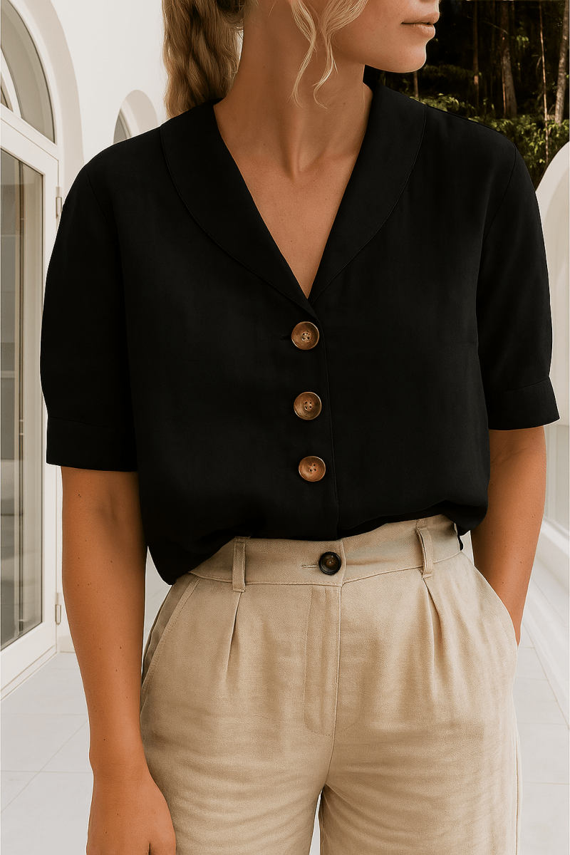 Ethel | Elegant Blouse Lightweight Breathable Wrap Neckline Everyday - Nalani - Fashion Clothing and Decor