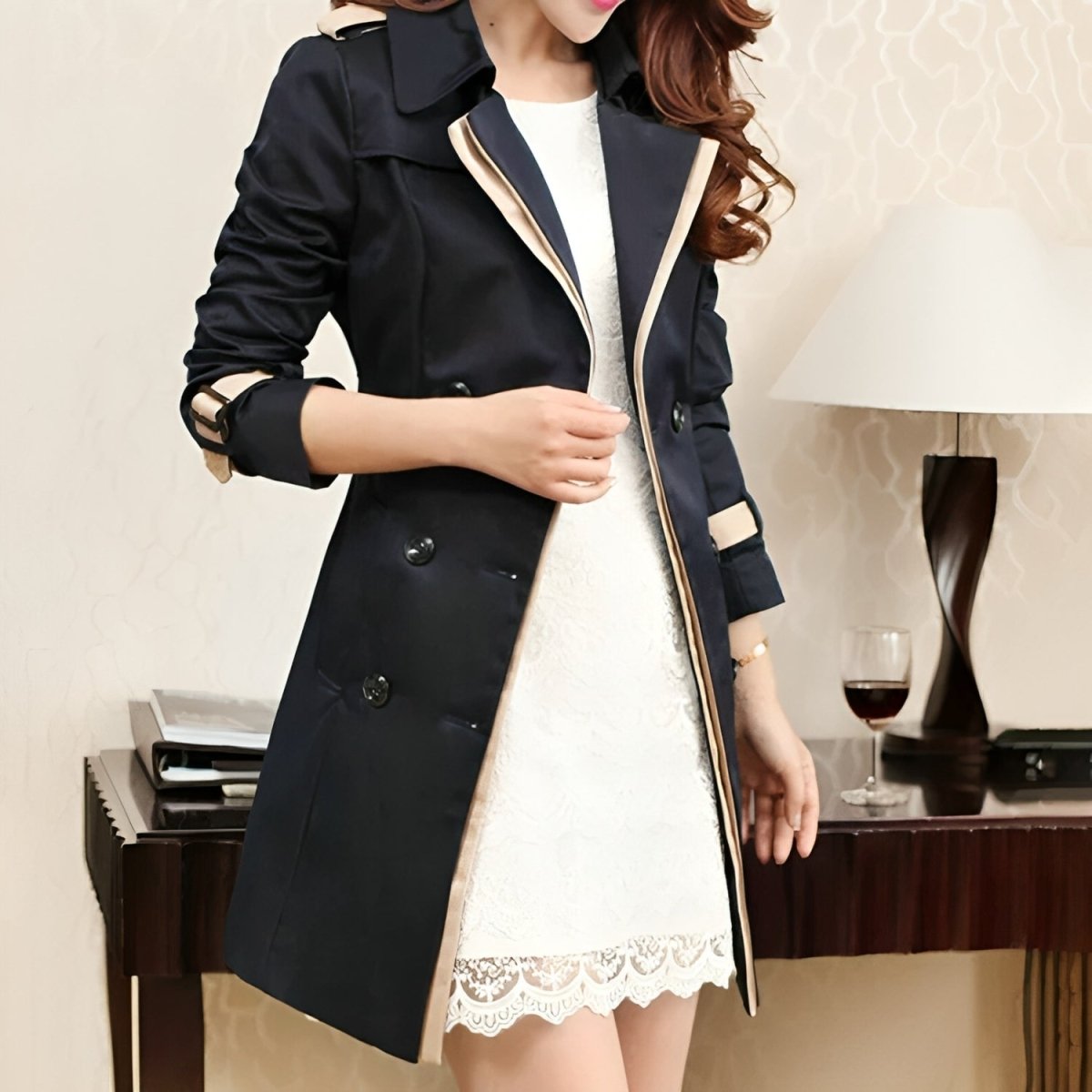 Fedar | Women’s Trench Coat – Slim Fit – Double - Breasted – Knee Length – Structured Fabric - Nalani - UK Fashion Clothing and Decor