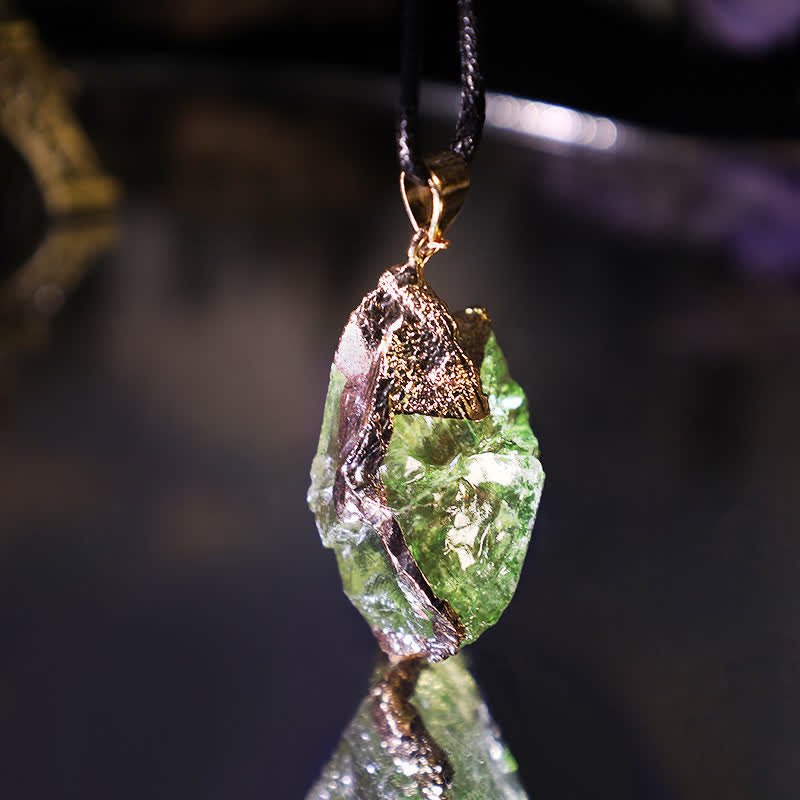 Fine Moldavite Necklace – Green Moldavite Pendant, Handmade with Adjustable Chain – Zahara Lyra - Nalani - Fashion Clothing and Decor