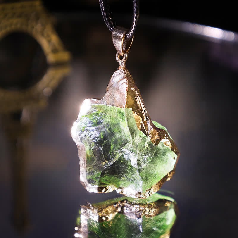 Fine Moldavite Necklace – Green Moldavite Pendant, Handmade with Adjustable Chain – Zahara Lyra - Nalani - Fashion Clothing and Decor