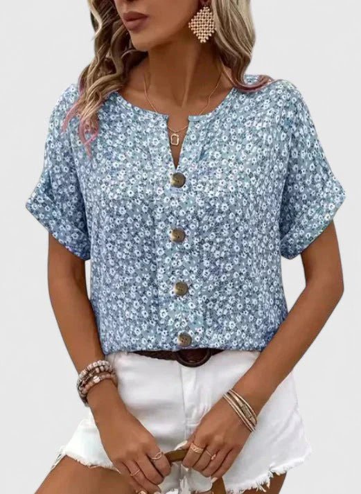 Floral Cotton Summer Blouse For Effortless Comfort All Day - Nalani - Fashion Clothing and Decor
