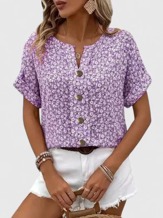 Floral Cotton Summer Blouse For Effortless Comfort All Day - Nalani - Fashion Clothing and Decor