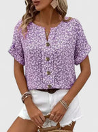Floral Cotton Summer Blouse For Effortless Comfort All Day - Nalani - Fashion Clothing and Decor