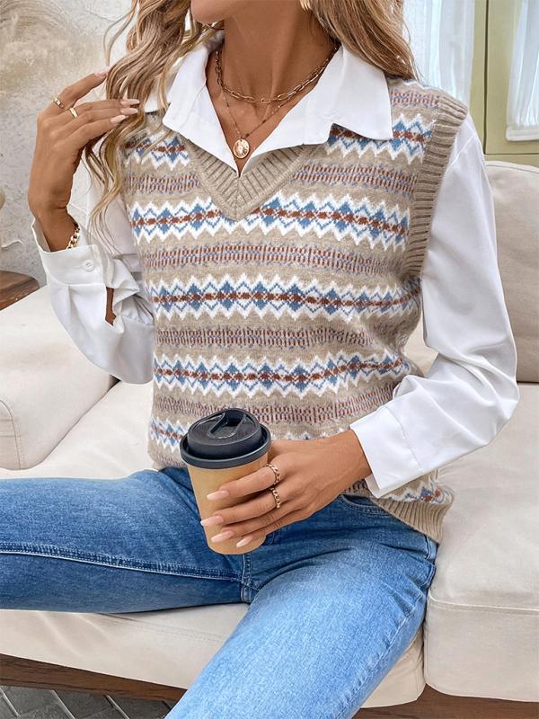 Flōre | Women's Artistic and Elegant Jacquard Knit Vest - Nalani - Fashion Clothing and Decor