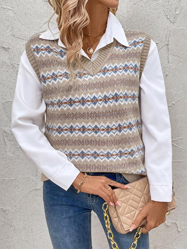 Flōre | Women's Artistic and Elegant Jacquard Knit Vest - Nalani - Fashion Clothing and Decor
