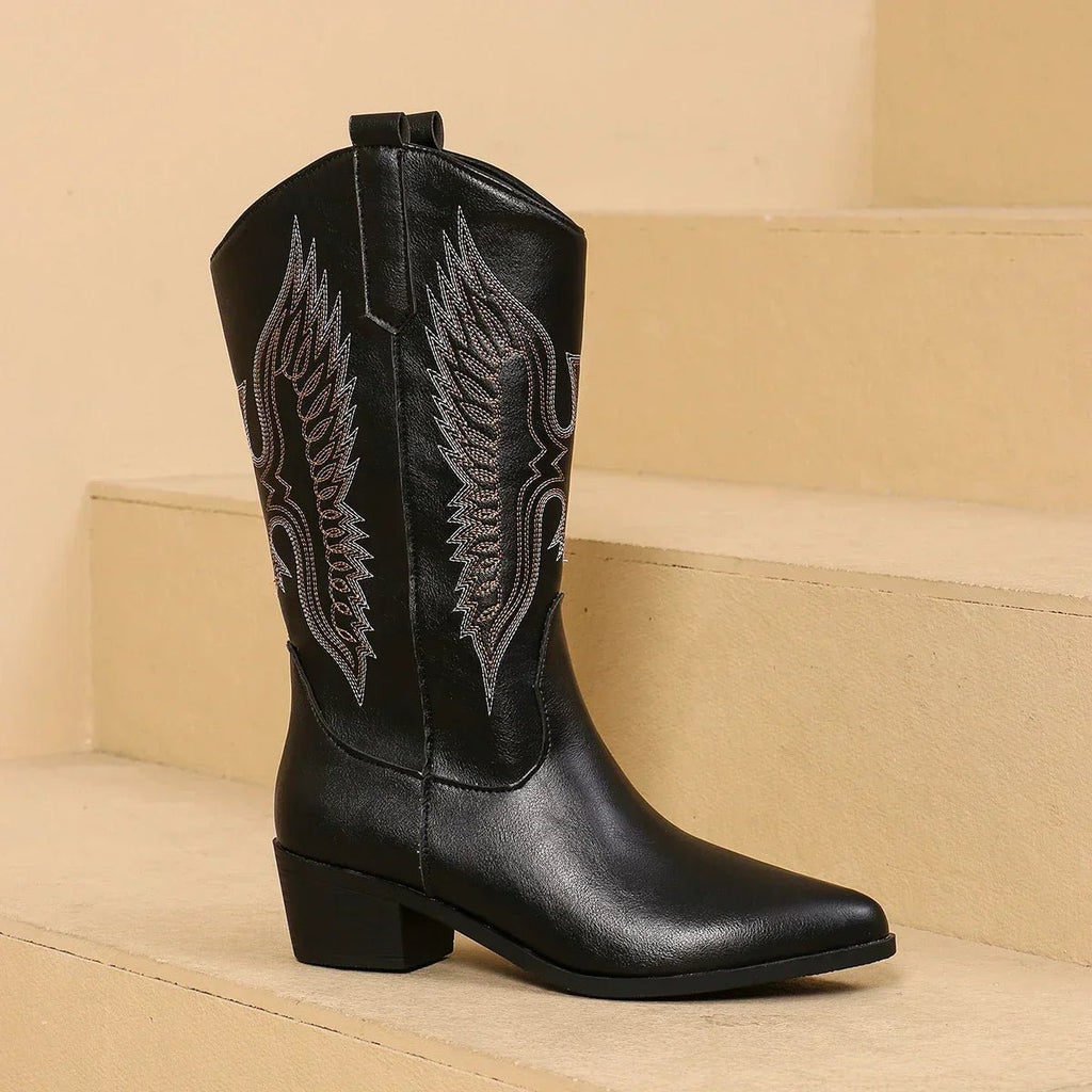 Flōre | Women's Embroidered Pointed Toe Boots - Cowgirl Boot - Nalani - Fashion Clothing and Decor