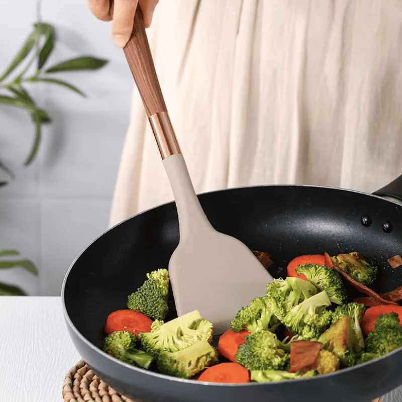 Food-Safe Silicone Kitchen Tools with Wooden Handle – 10-Piece Silicone Cooking Utensil Set – KitchenElegance - Nalani - Fashion Clothing and Decor