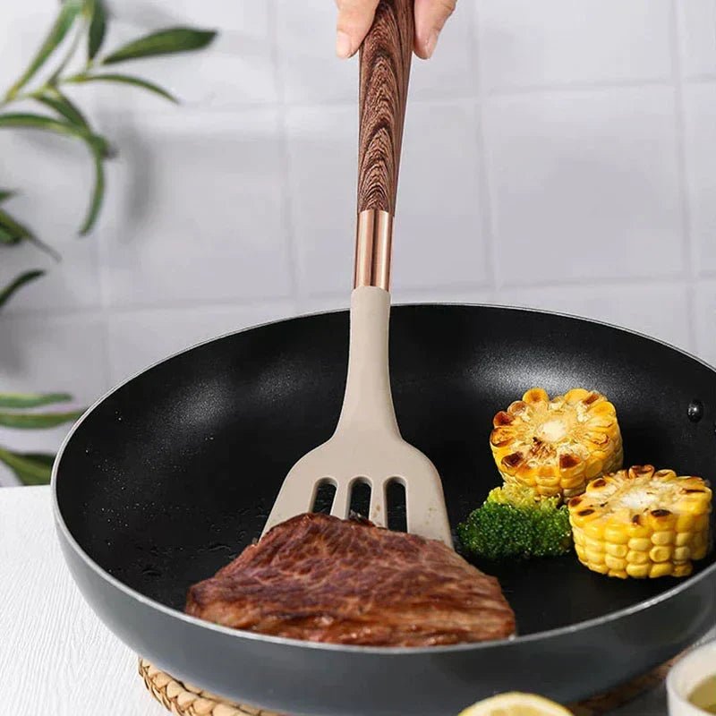 Food-Safe Silicone Kitchen Tools with Wooden Handle – 10-Piece Silicone Cooking Utensil Set – KitchenElegance - Nalani - Fashion Clothing and Decor