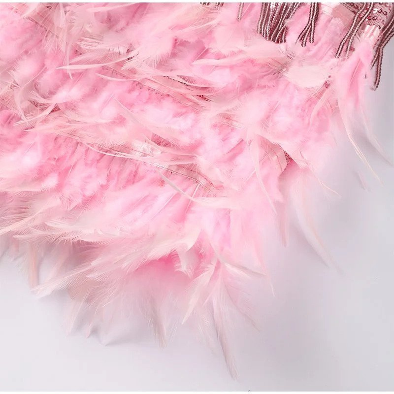 Fringe Embellished Mini Dress With Feather Hem For Cocktail - Nalani - UK and AUS Fashion Clothing and Decor