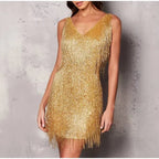 Fringe Embellished Mini Dress With Feather Hem For Cocktail - Nalani - UK and AUS Fashion Clothing and Decor