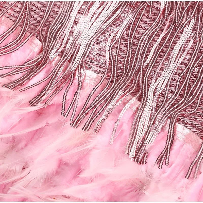 Fringe Embellished Mini Dress With Feather Hem For Cocktail - Nalani - UK and AUS Fashion Clothing and Decor
