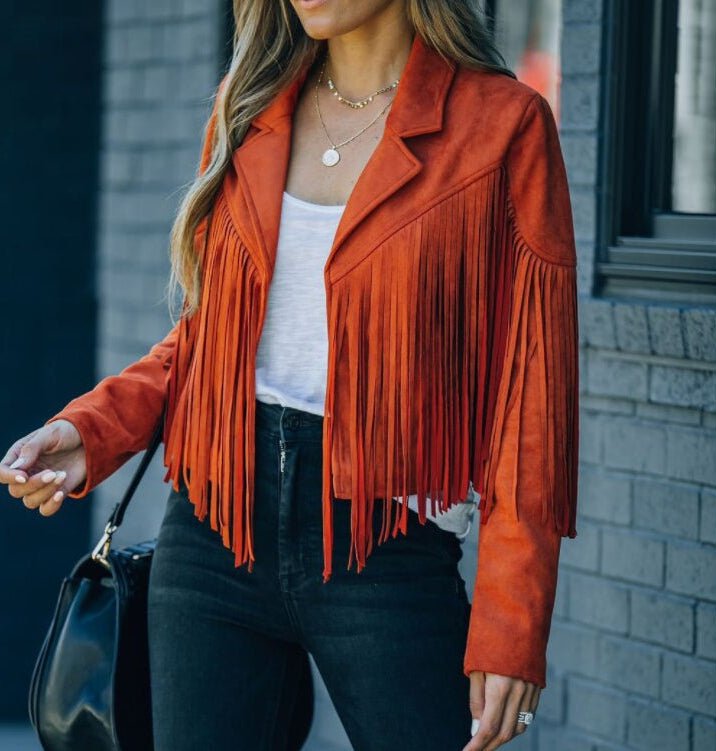Fringe Suede Cropped Jacket for Women – Western Fringe Jacket, Boho Cropped Jacket, 5 Colours, S–XL – Tara Williams - Nalani - Fashion Clothing and Decor