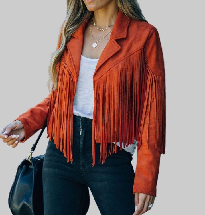 Fringe Suede Cropped Jacket for Women – Western Fringe Jacket, Boho Cropped Jacket, 5 Colours, S–XL – Tara Williams - Nalani - Fashion Clothing and Decor