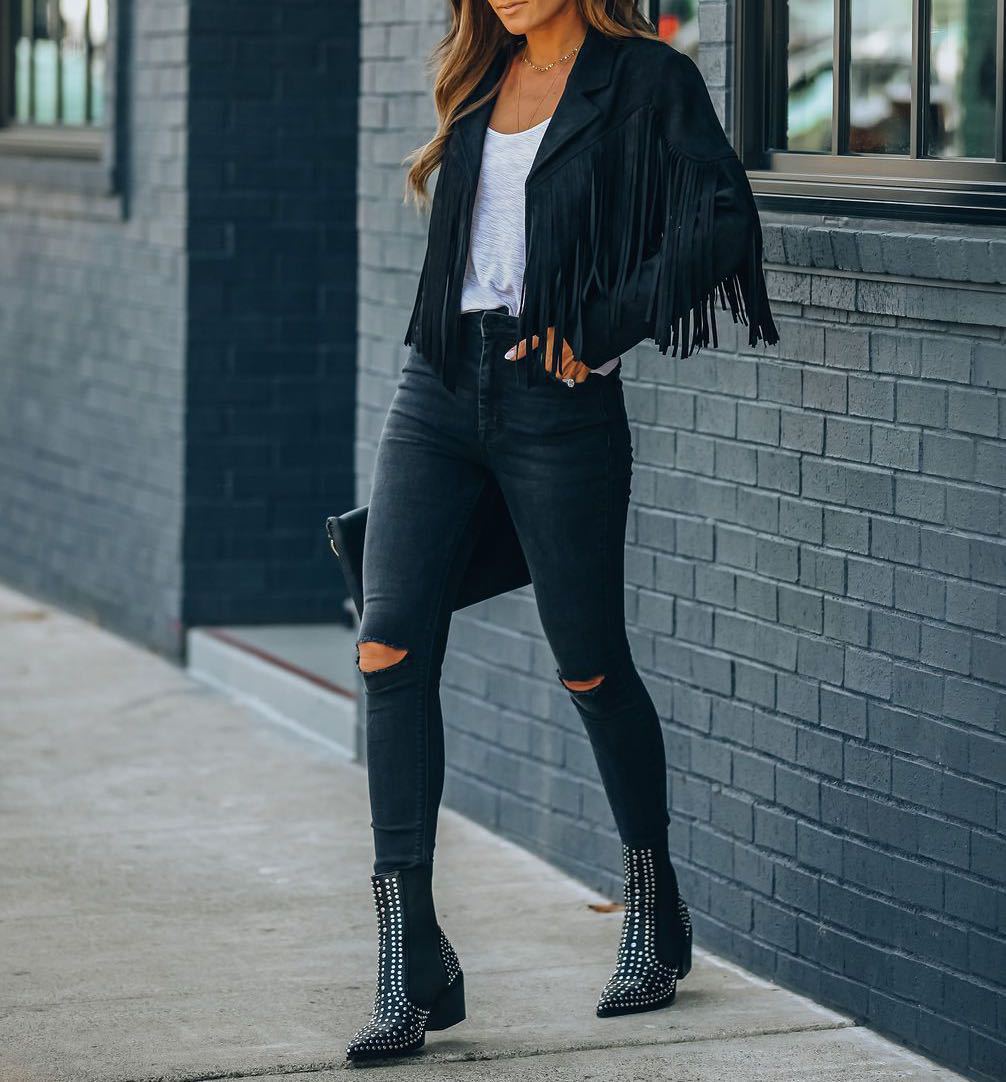 Fringe Suede Cropped Jacket for Women – Western Fringe Jacket, Boho Cropped Jacket, 5 Colours, S–XL – Tara Williams - Nalani - Fashion Clothing and Decor