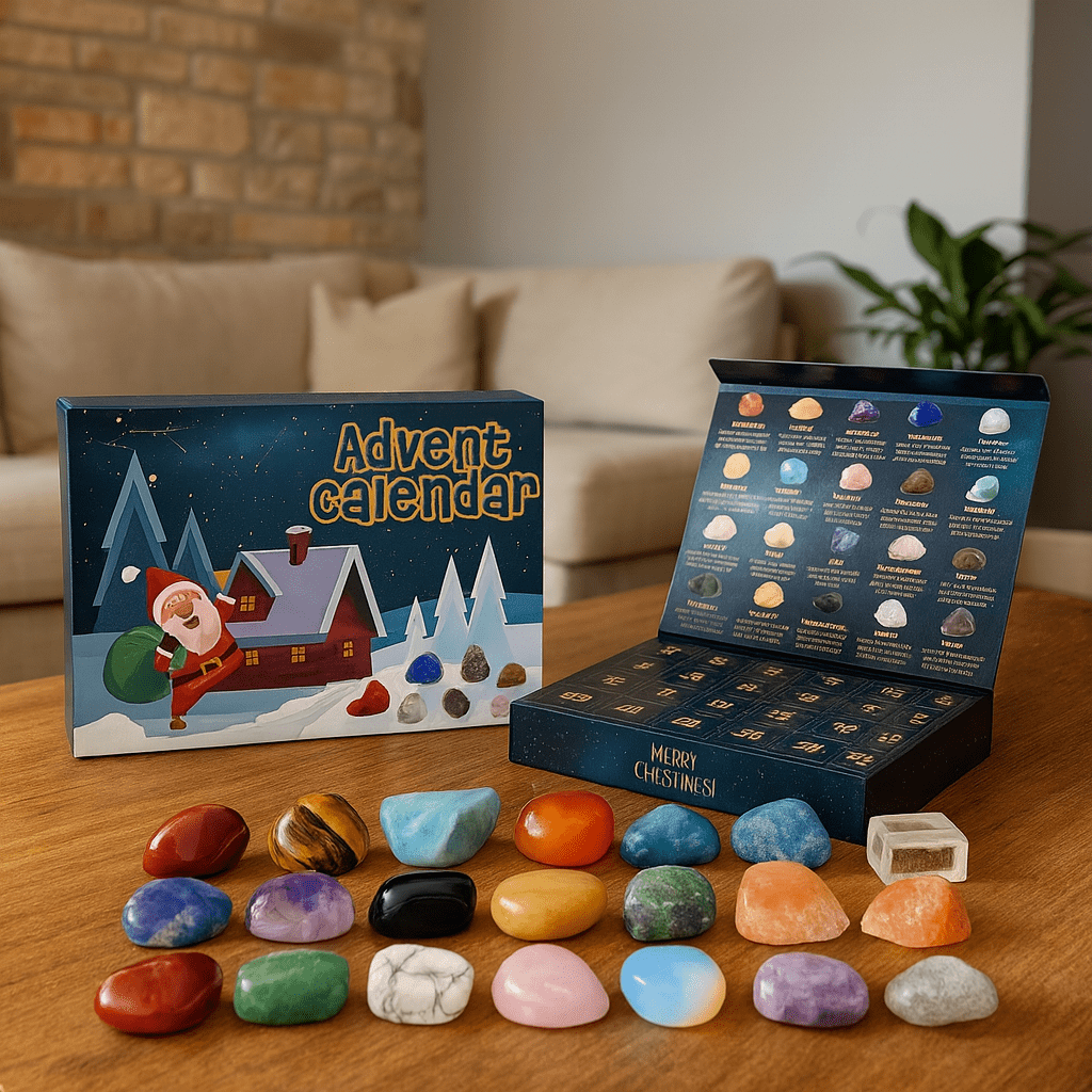 Gemstone Advent Calendar – 24 Natural Crystals & Stones for the Christmas Countdown, Rock Collection Gift, 2 Styles - Nalani - Fashion Clothing and Decor