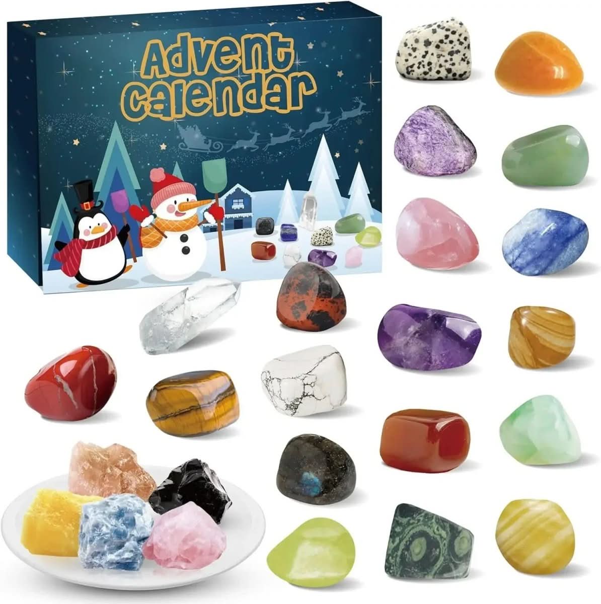 Gemstone Advent Calendar – 24 Natural Crystals & Stones for the Christmas Countdown, Rock Collection Gift, 2 Styles - Nalani - Fashion Clothing and Decor