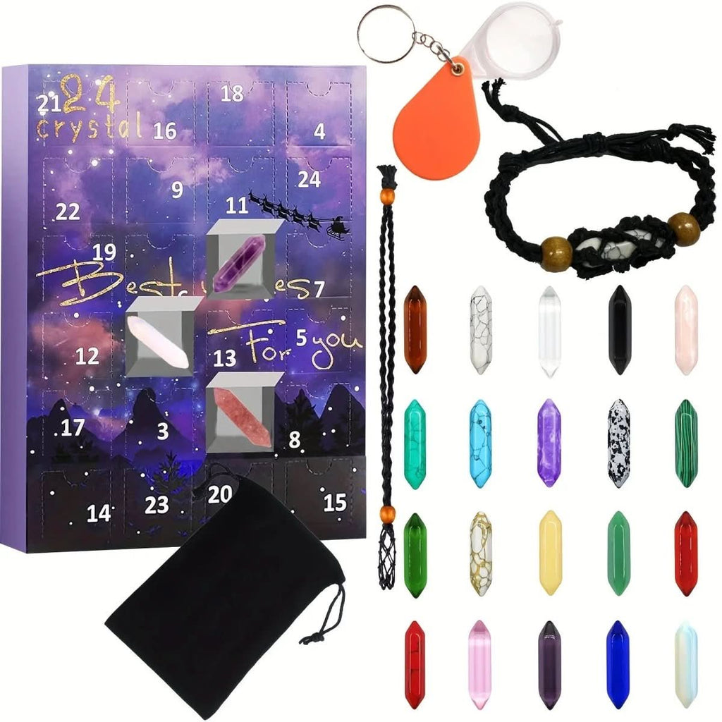 Gemstone Advent Calendar – 24 Natural Crystals & Stones for the Christmas Countdown, Rock Collection Gift, 2 Styles - Nalani - Fashion Clothing and Decor