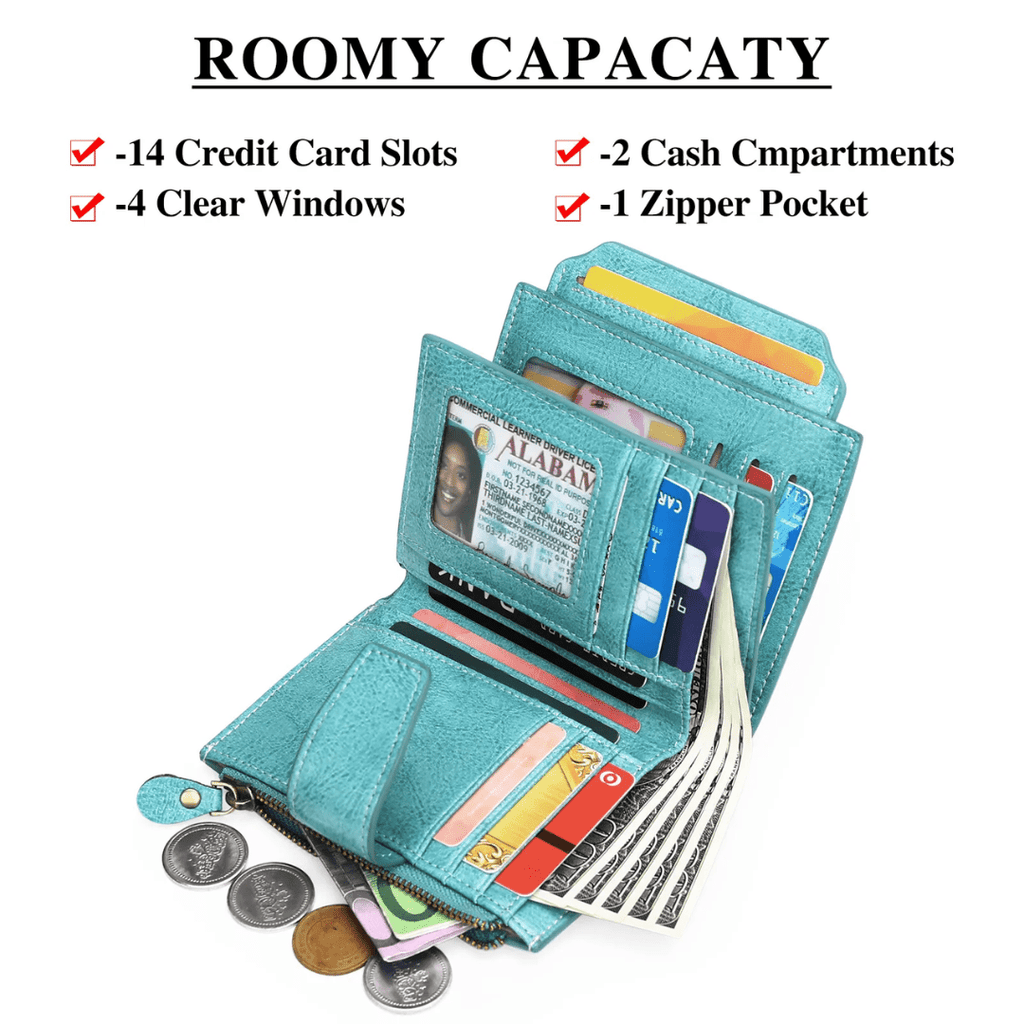 Genuine Leather RFID Wallet - Compact Bifold with Coin Pocket - Nalani - Fashion Clothing and Decor