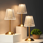 Golden Crystal Table Lamp – Cordless Rechargeable Touch Lamp with Crystal Shade, Dimmable, Brushed Aluminum Finish – Aurora Luxe - Nalani - Fashion Clothing and Decor
