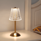 Golden Crystal Table Lamp – Cordless Rechargeable Touch Lamp with Crystal Shade, Dimmable, Brushed Aluminum Finish – Aurora Luxe - Nalani - Fashion Clothing and Decor