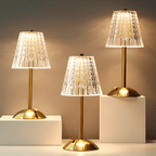 Golden Crystal Table Lamp – Cordless Rechargeable Touch Lamp with Crystal Shade, Dimmable, Brushed Aluminum Finish – Aurora Luxe - Nalani - Fashion Clothing and Decor
