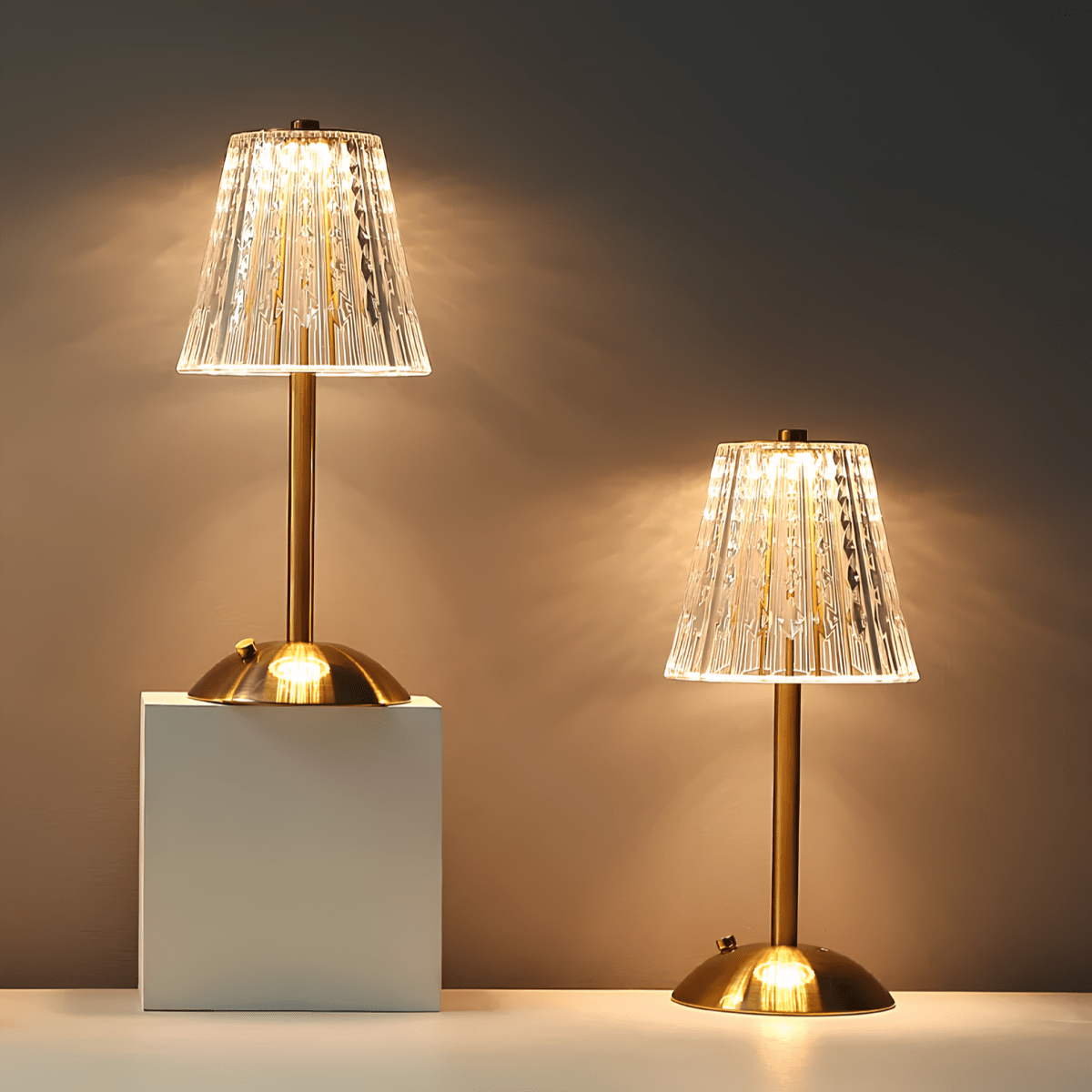 Golden Crystal Table Lamp – Cordless Rechargeable Touch Lamp with Crystal Shade, Dimmable, Brushed Aluminum Finish – Aurora Luxe - Nalani - Fashion Clothing and Decor