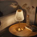Golden Crystal Table Lamp – Cordless Rechargeable Touch Lamp with Crystal Shade, Dimmable, Brushed Aluminum Finish – Aurora Luxe - Nalani - Fashion Clothing and Decor
