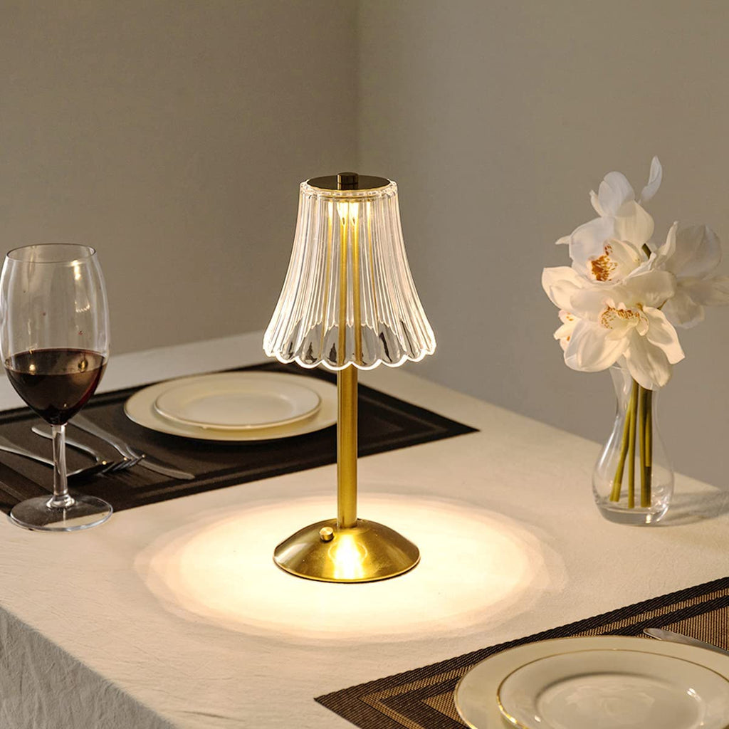 Golden Crystal Table Lamp – Cordless Rechargeable Touch Lamp with Crystal Shade, Dimmable, Brushed Aluminum Finish – Aurora Luxe - Nalani - Fashion Clothing and Decor