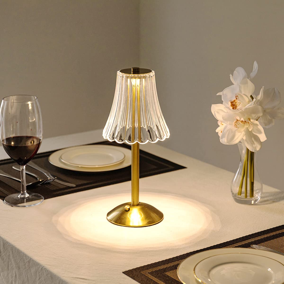 Golden Crystal Table Lamp – Cordless Rechargeable Touch Lamp with Crystal Shade, Dimmable, Brushed Aluminum Finish – Aurora Luxe - Nalani - Fashion Clothing and Decor