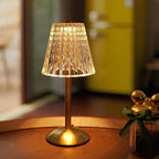 Golden Crystal Table Lamp – Cordless Rechargeable Touch Lamp with Crystal Shade, Dimmable, Brushed Aluminum Finish – Aurora Luxe - Nalani - Fashion Clothing and Decor