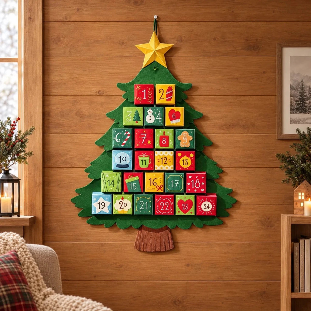 Hanging Christmas Tree Advent Calendar – Fillable Wall Countdown with 24 Removable Boxes, 24 x 19 in, Reusable - Nalani - Fashion Clothing and Decor