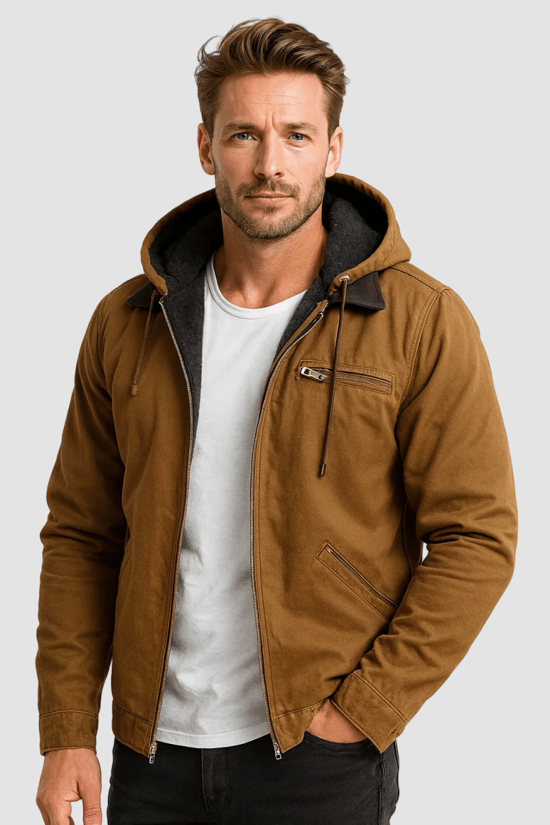 Hermosa | Men's Transitional Jacket with Hood and Warm Fleece Lining - Nalani - Fashion Clothing and Decor