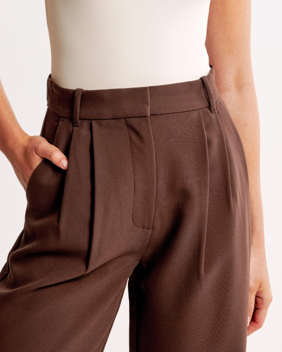 High Waist Pleated Leg Trousers With Tailored Fit For Women - Nalani - UK Fashion Clothing and Decor