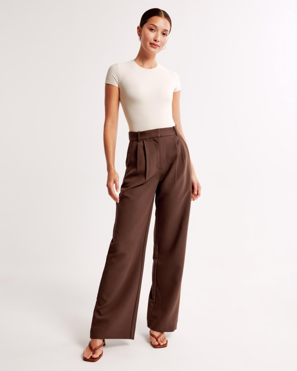 High Waist Pleated Leg Trousers With Tailored Fit For Women - Nalani - UK Fashion Clothing and Decor