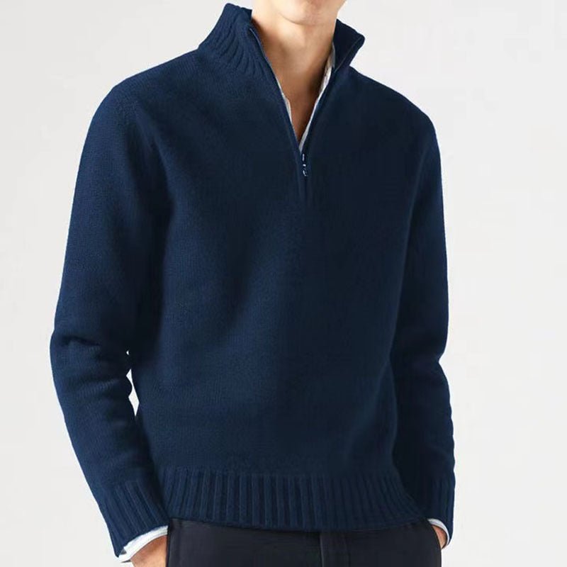 Hommes | Men's Knit Sweater with Zip and Thick Collar - Nalani - Fashion Clothing and Decor