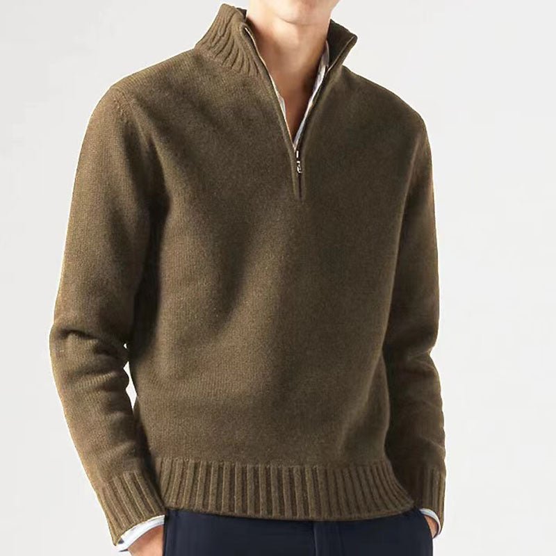 Hommes | Men's Knit Sweater with Zip and Thick Collar - Nalani - Fashion Clothing and Decor