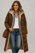 Hooded Longline Puffer Coat for Women – Long Padded Winter Coat with Hood, 7 Colours, S–3XL – Amelia Laurent - Nalani - Fashion Clothing and Decor