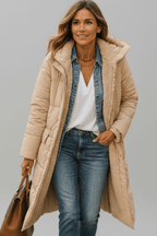 Hooded Longline Puffer Coat for Women – Long Padded Winter Coat with Hood, 7 Colours, S–3XL – Amelia Laurent - Nalani - Fashion Clothing and Decor
