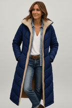 Hooded Longline Puffer Coat for Women – Long Padded Winter Coat with Hood, 7 Colours, S–3XL – Amelia Laurent - Nalani - Fashion Clothing and Decor