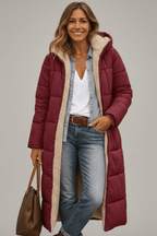 Hooded Longline Puffer Coat for Women – Long Padded Winter Coat with Hood, 7 Colours, S–3XL – Amelia Laurent - Nalani - Fashion Clothing and Decor