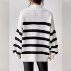 Isana | Women's Striped Ribbed Collar Sweater - Long Sleeve Knit Pullover - Nalani - Fashion Clothing and Decor