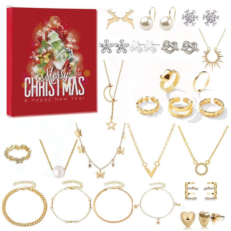 Jewelry Advent Calendar for Women 2026 – 24 Gold & Silver Tone Necklaces, Bracelets & Earrings, Christmas Gift - Nalani - Fashion Clothing and Decor