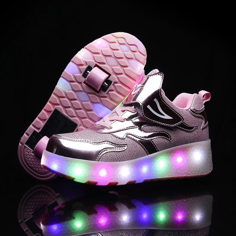 Kids Light Up Roller Shoes – LED Roller Skate Sneakers with Built-In Wheels, Hook & Loop, Boys & Girls, 4 Colors - Nalani - Fashion Clothing and Decor